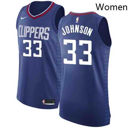 Womens Nike Los Angeles Clippers 33 Wesley Johnson Authentic Blue Road NBA Jersey Icon Edition